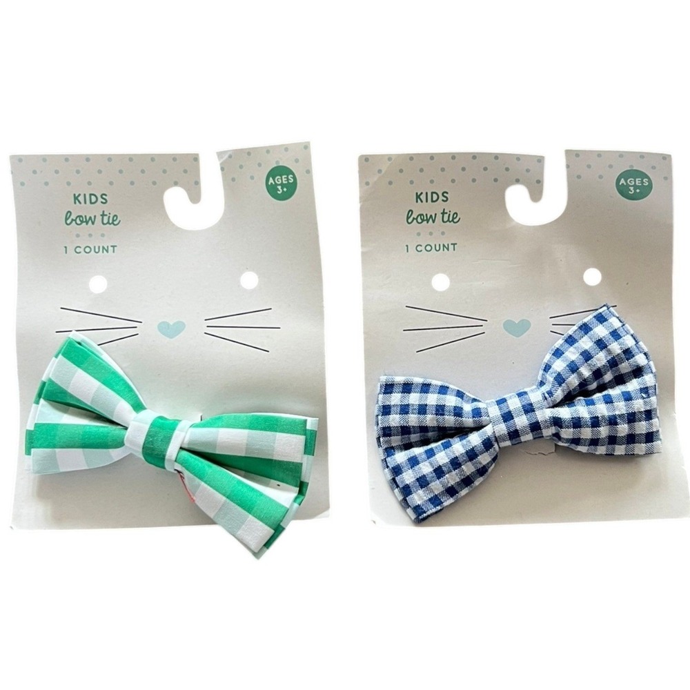 Bow Tie Set Kids OS Blue Green Brand New Gingham Check 2-Pack Accessory